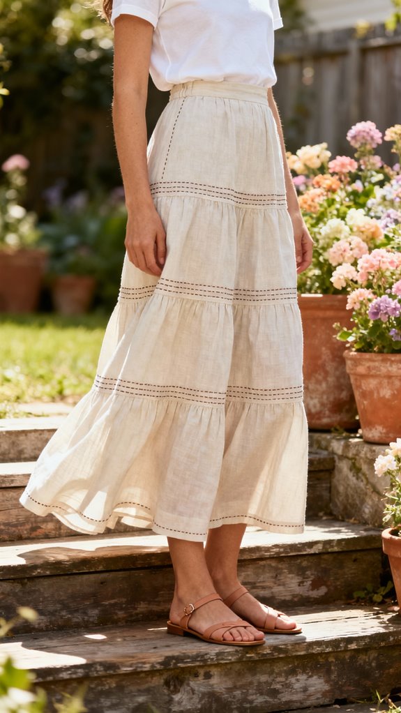 three tier cotton maxi skirt