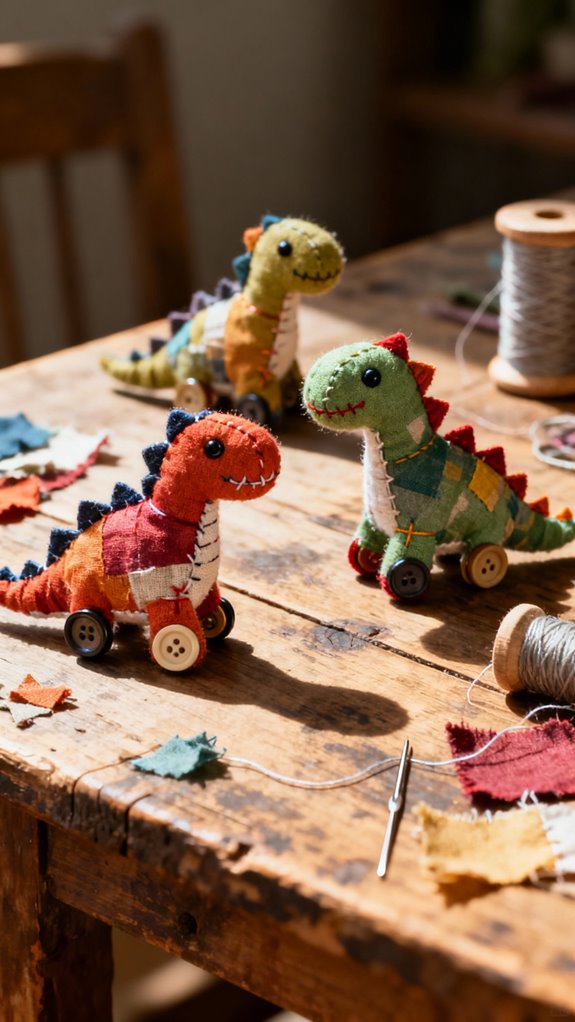tiny fabric dinosaur creations