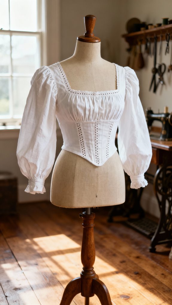 tudor inspired square neckline blouse