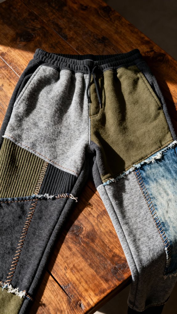 unique textured patchwork sweatpants