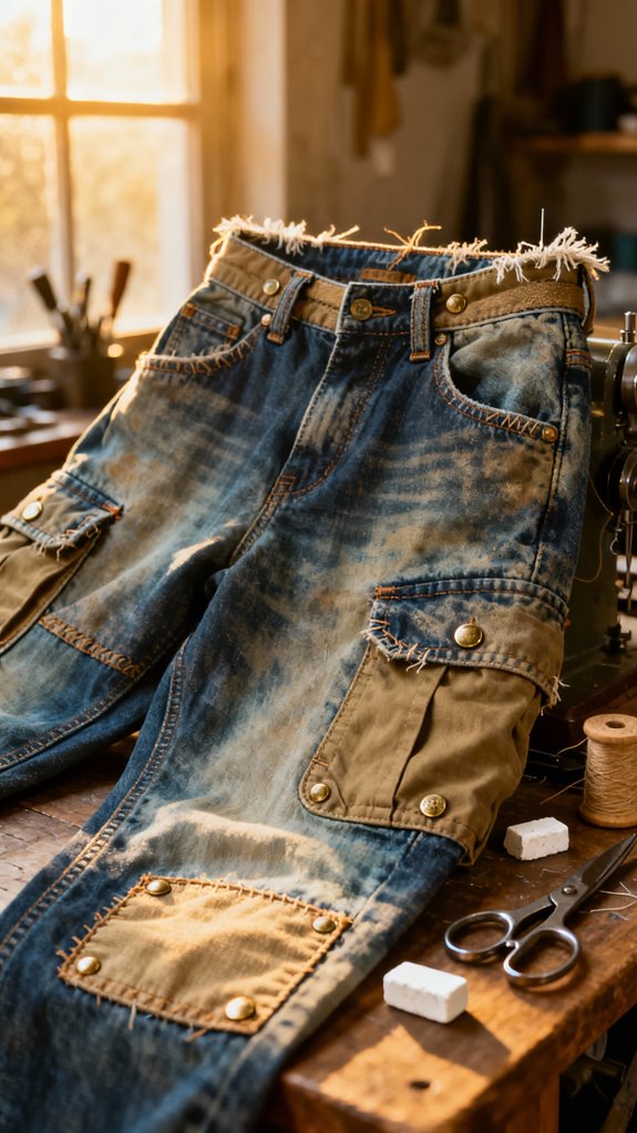 upcycle jeans into cargo pants