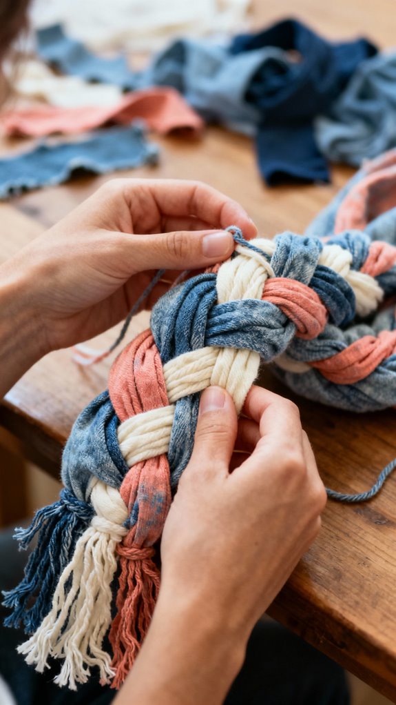 upcycled braided t shirt scarf