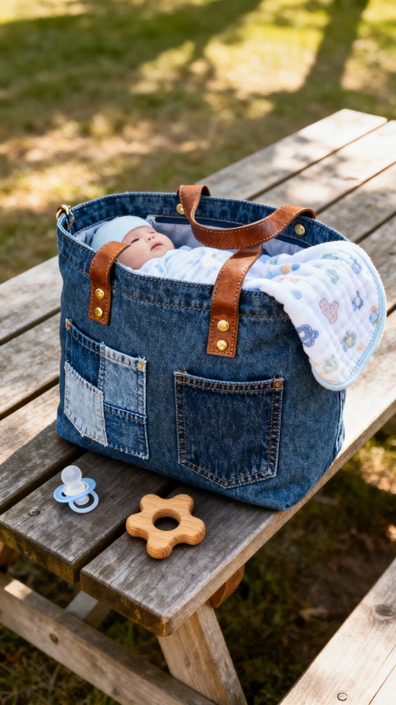 upcycled denim diaper tote