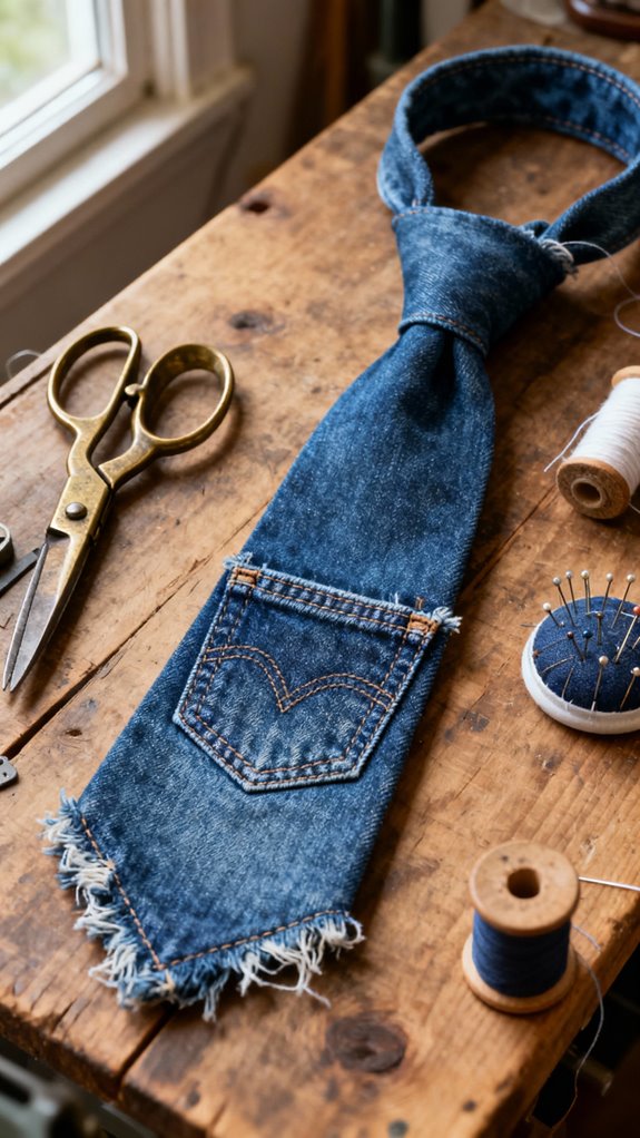 upcycled denim tie creation