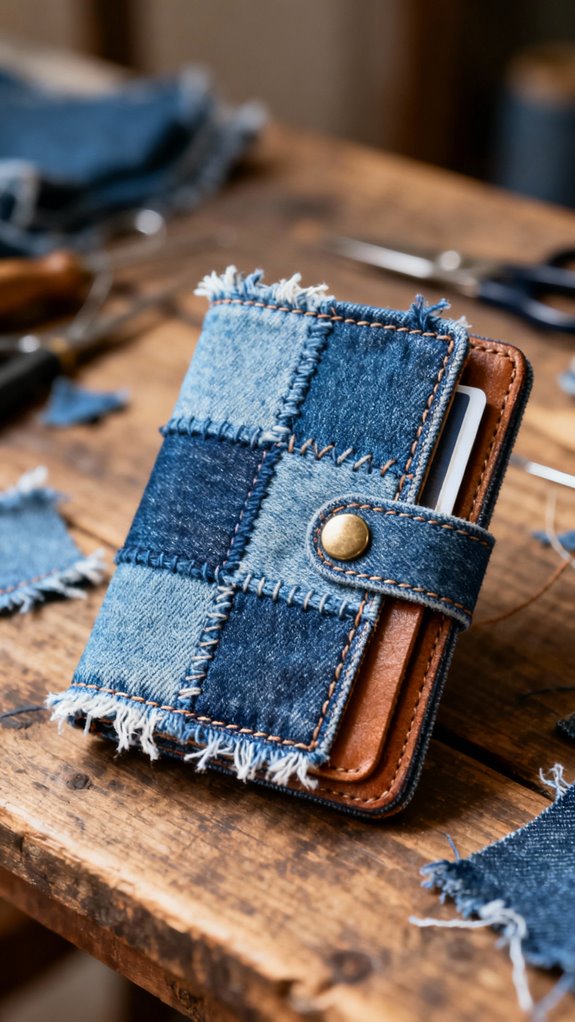 upcycled denim wallet creation
