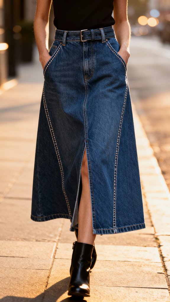 upcycled structured denim skirt
