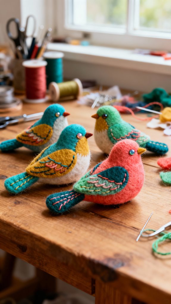 vibrant felt bird crafting