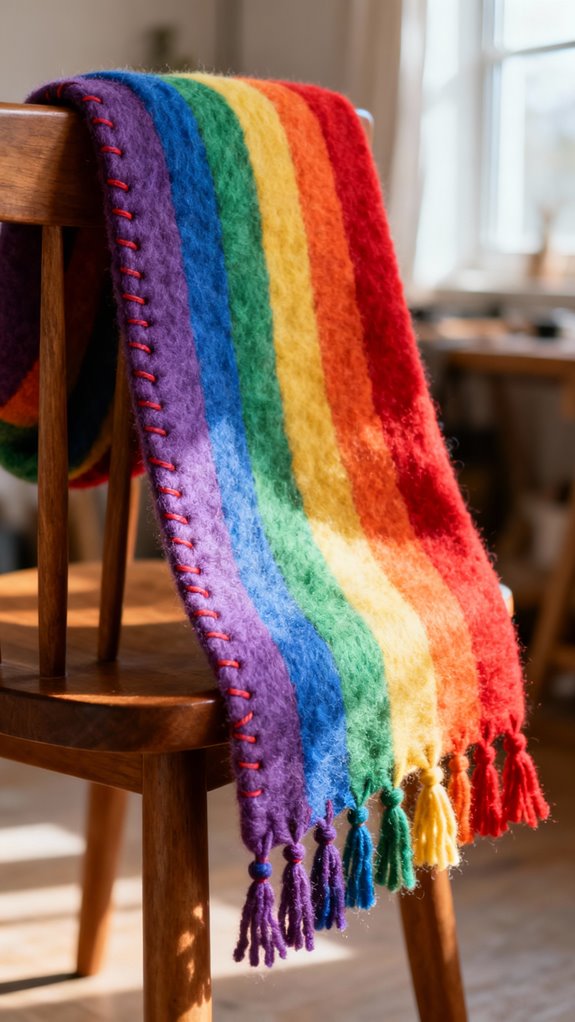 vibrant felted rainbow scarf