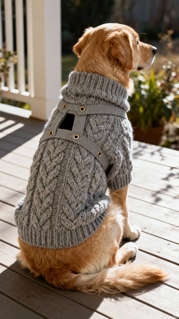 warm sweater with harness opening
