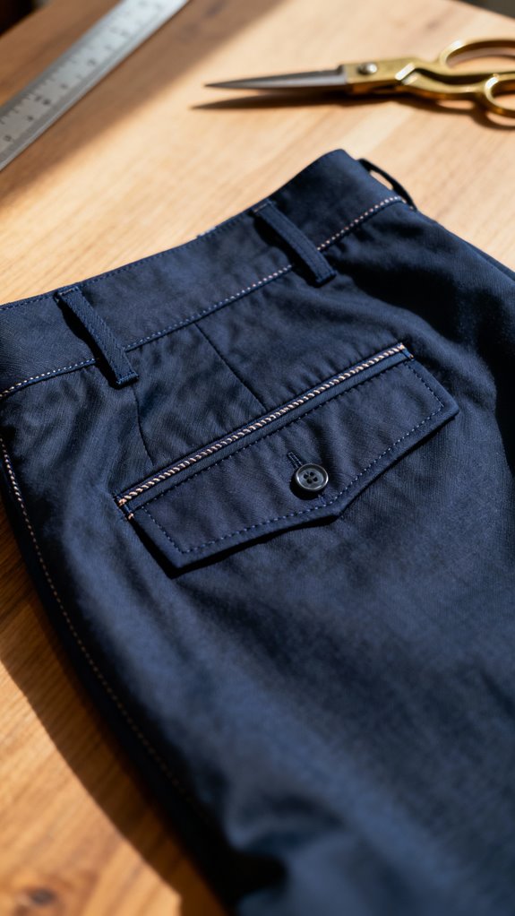 welt pockets with topstitching