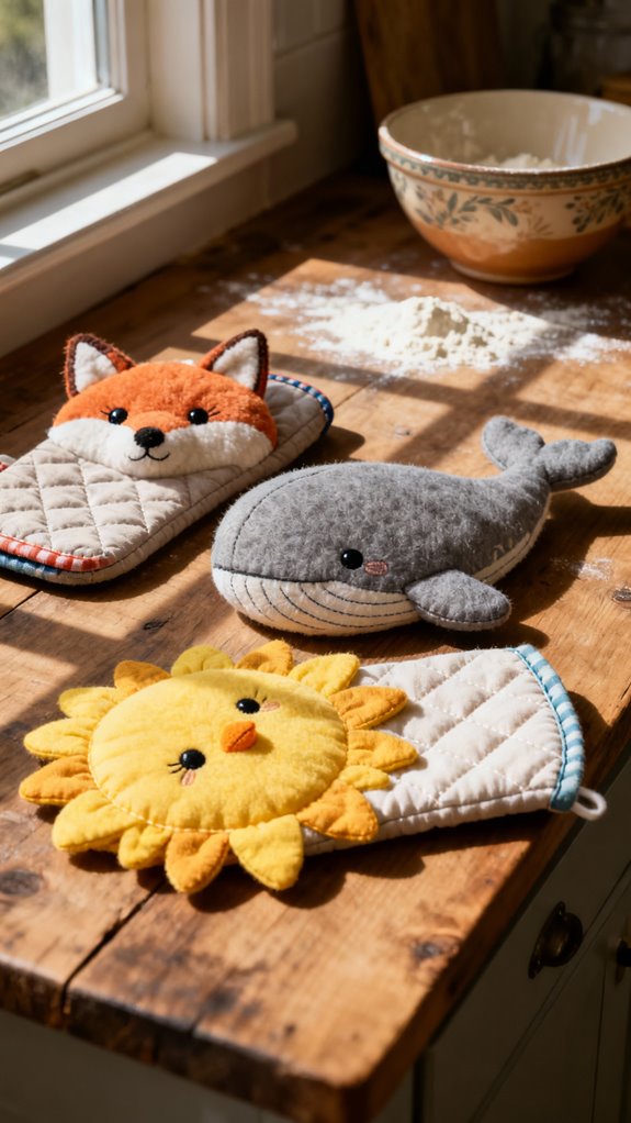 whimsical animal shaped oven mitts