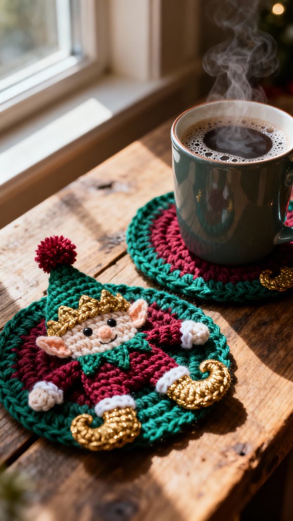 whimsical holiday elf coasters