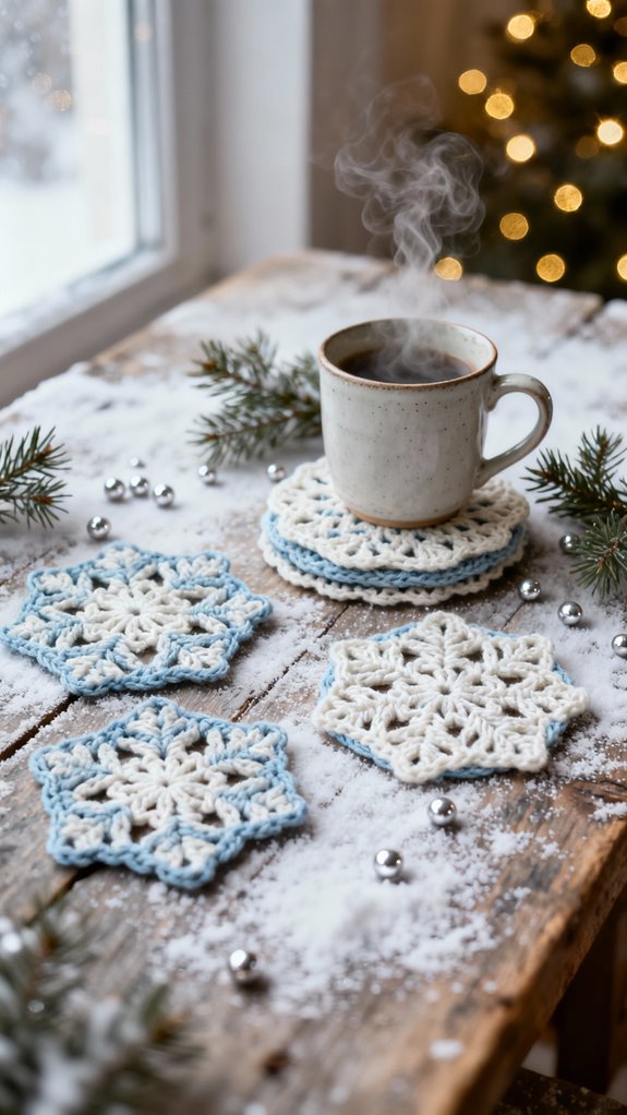 winter themed crochet coasters