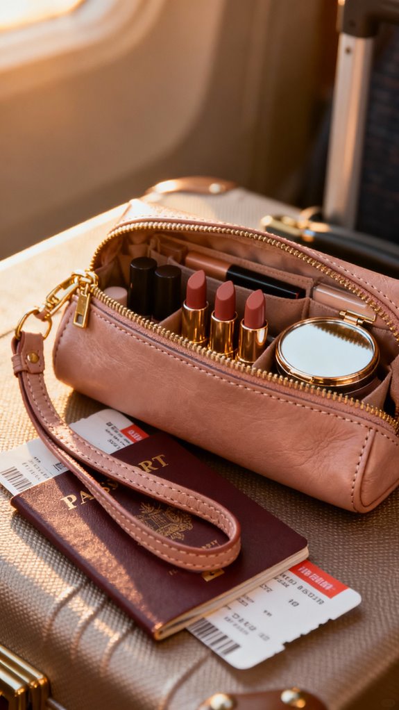 wrist strap travel makeup clutch