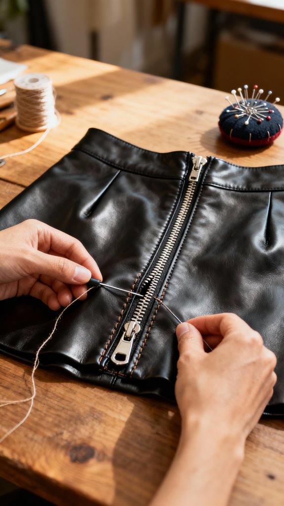 zipper installation mini skirt