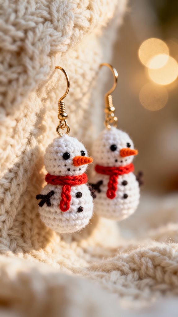 adorable crochet snowman earrings