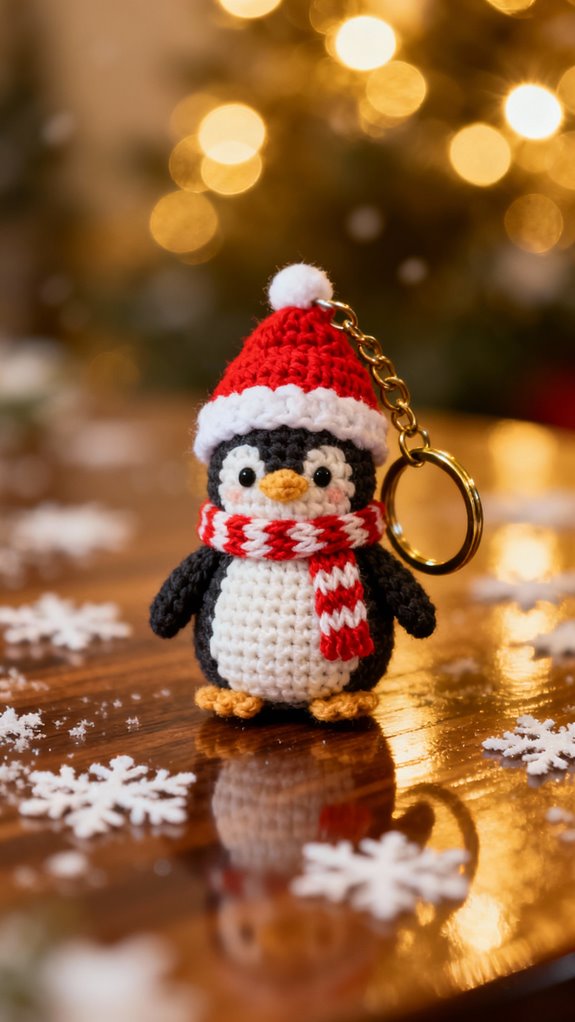 adorable festive penguin keychain