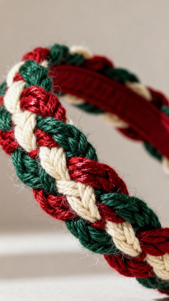 braided red and green headband