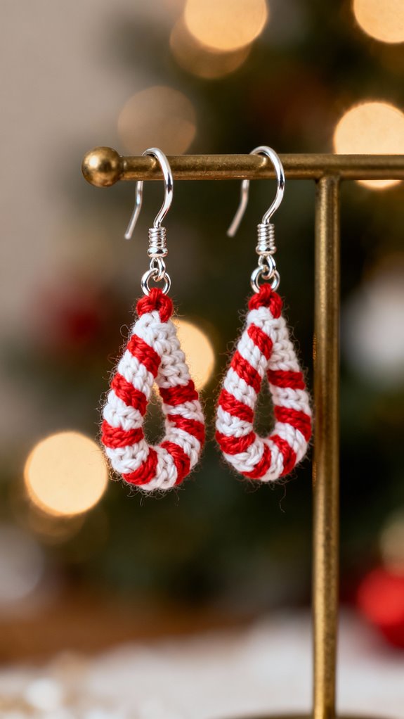 candy cane crochet earrings