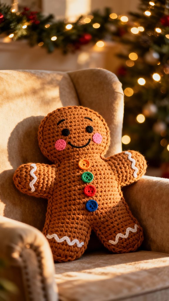 cheerful gingerbread man pillow