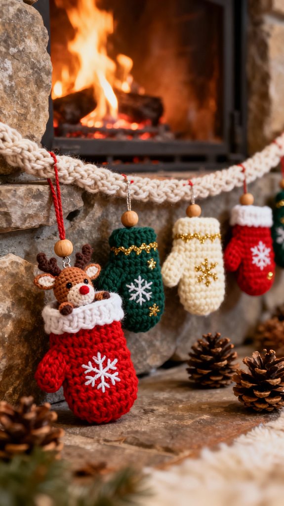cozy mittens by fireplace