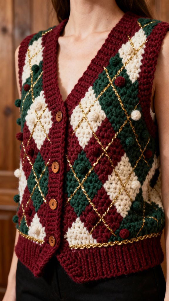 crochet argyle christmas vest