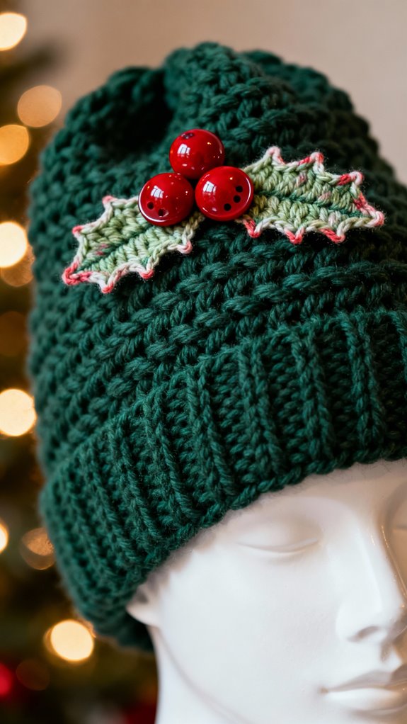 crochet festive holly beanie
