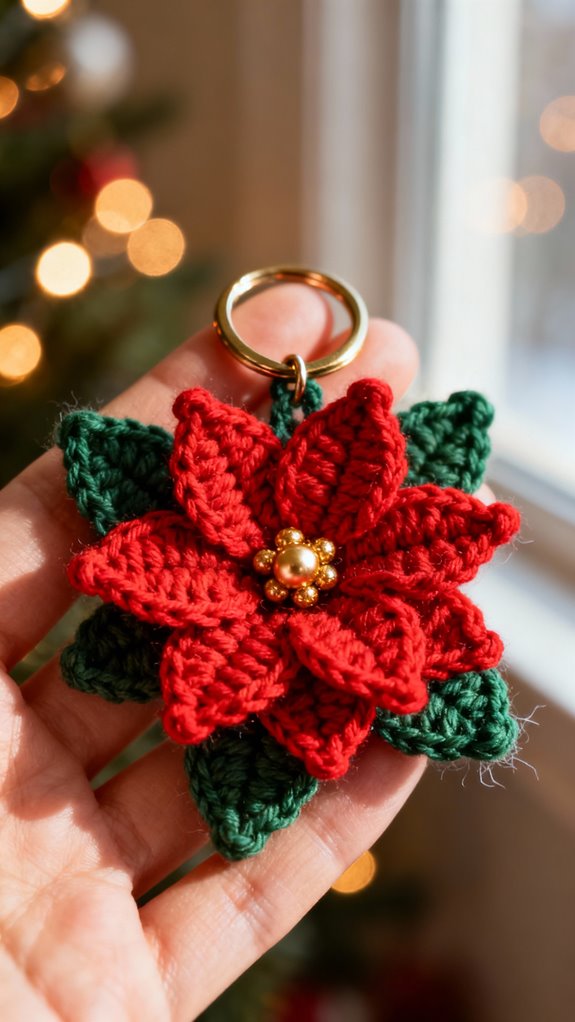 crochet poinsettia keychain design
