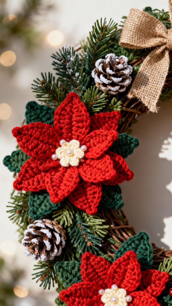 crochet poinsettia pine wreath