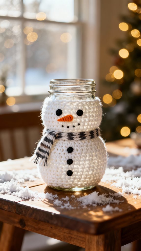 crochet snowman jar cover