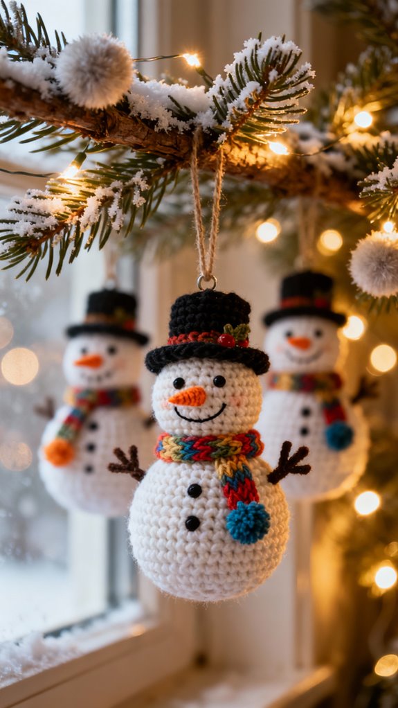 crochet whimsical snowman ornaments