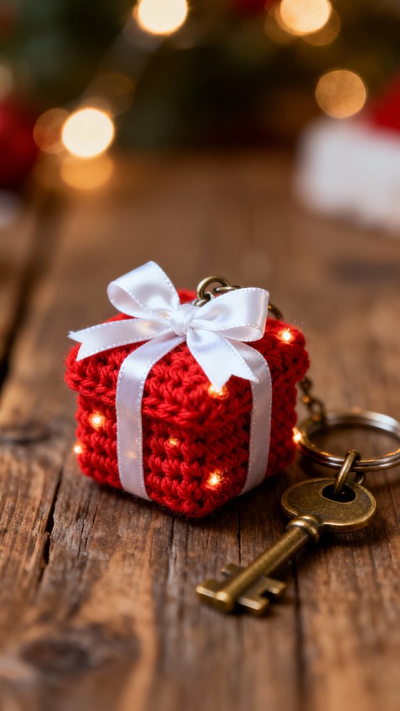 crocheted gift box keychains