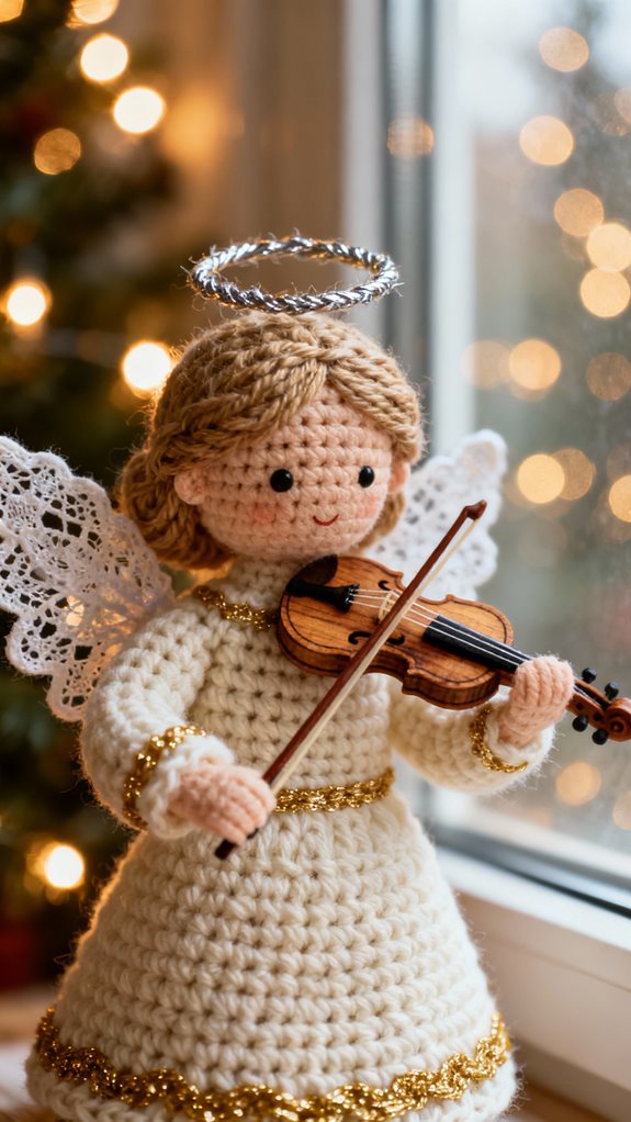 crocheted musical angel figurines