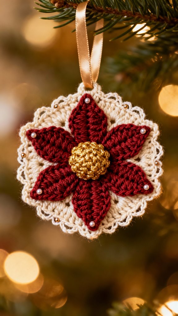 crocheted poinsettia medallion ornament
