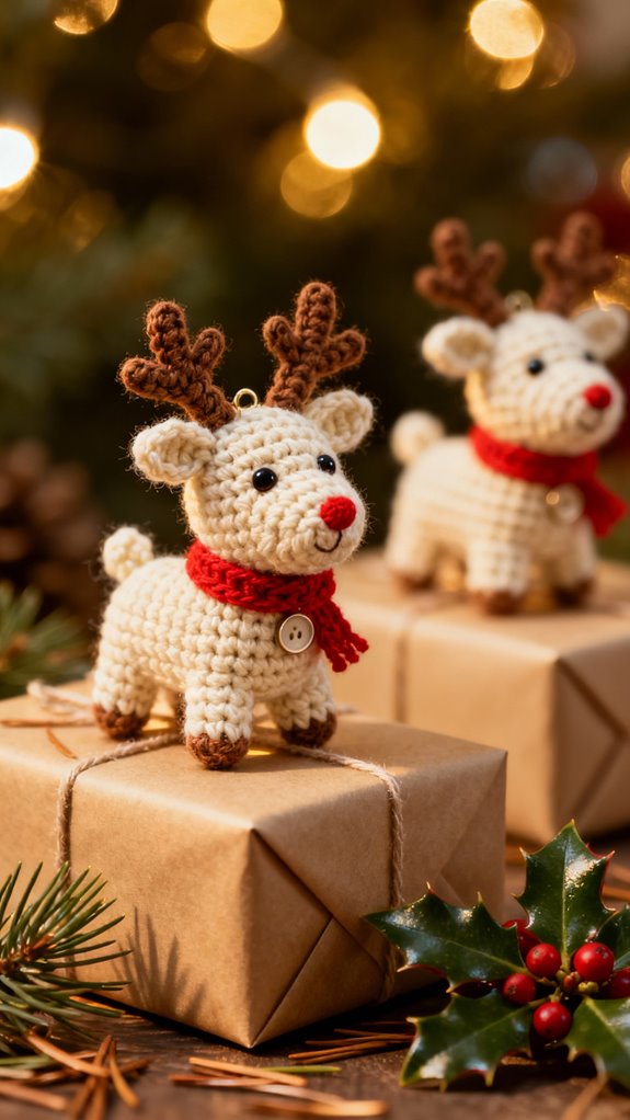 crocheted reindeer gift toppers