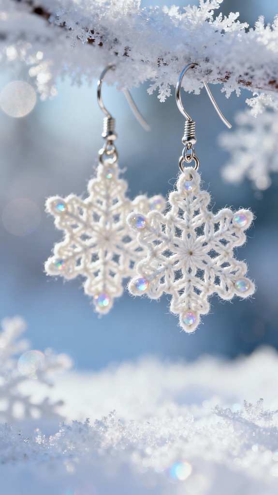 delicate crochet snowflake earrings