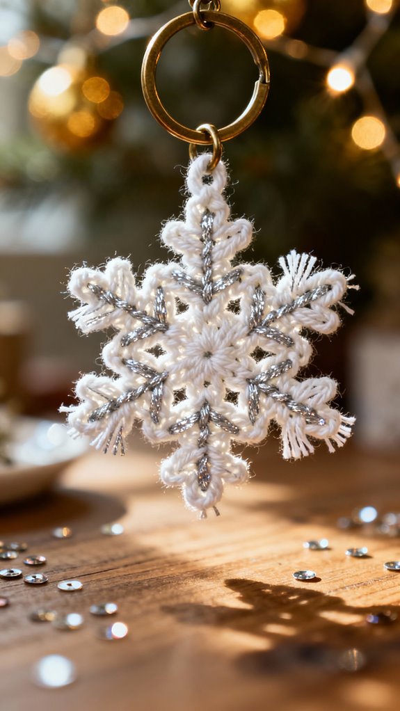 delicate crochet snowflake keychains