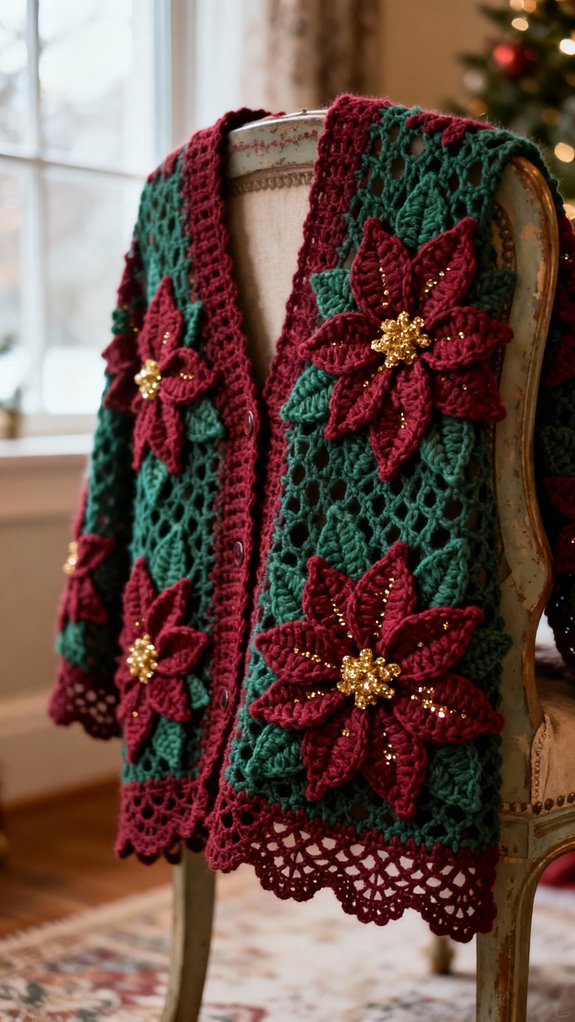 elegant poinsettia motif cardigan
