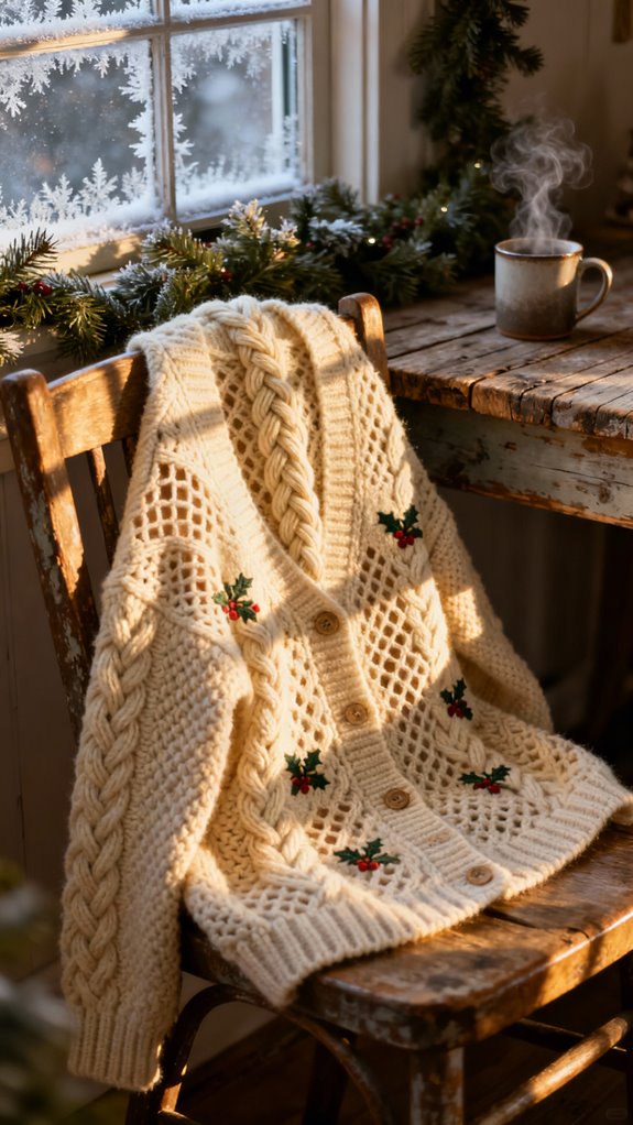 festive aran stitch cardigan