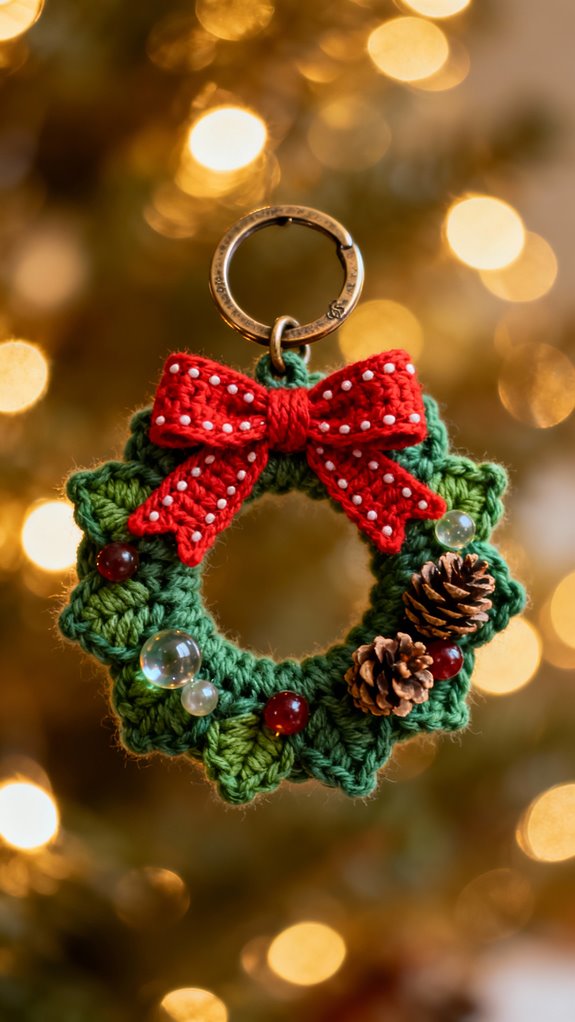 festive crochet wreath keychain