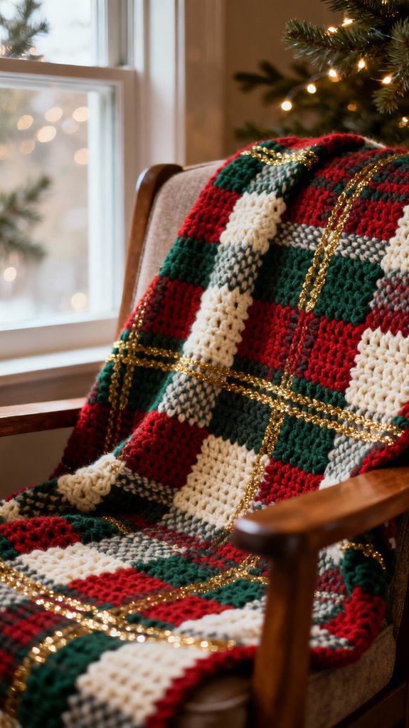 festive plaid crochet blanket