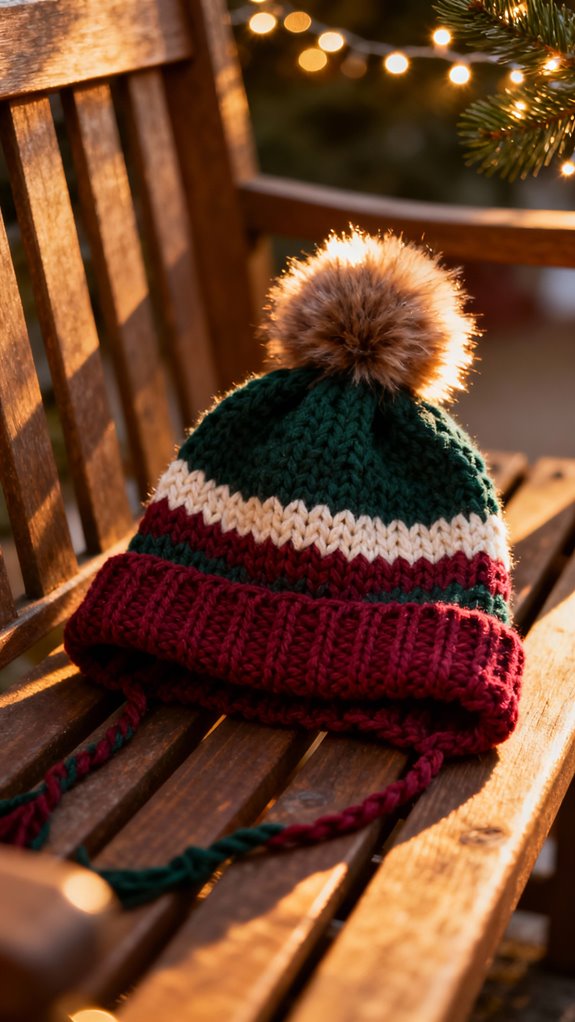 festive slouchy pom pom hat