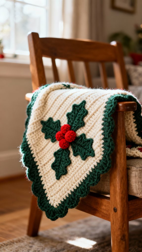 holly themed corner to corner blanket