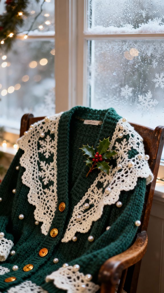 lace panel holiday cardigan