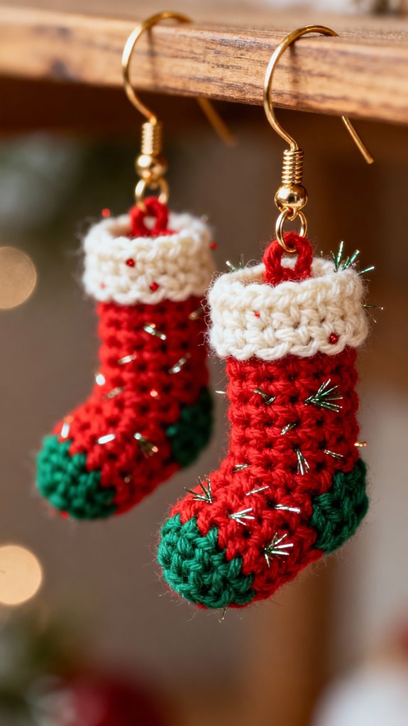 miniature christmas stocking earrings