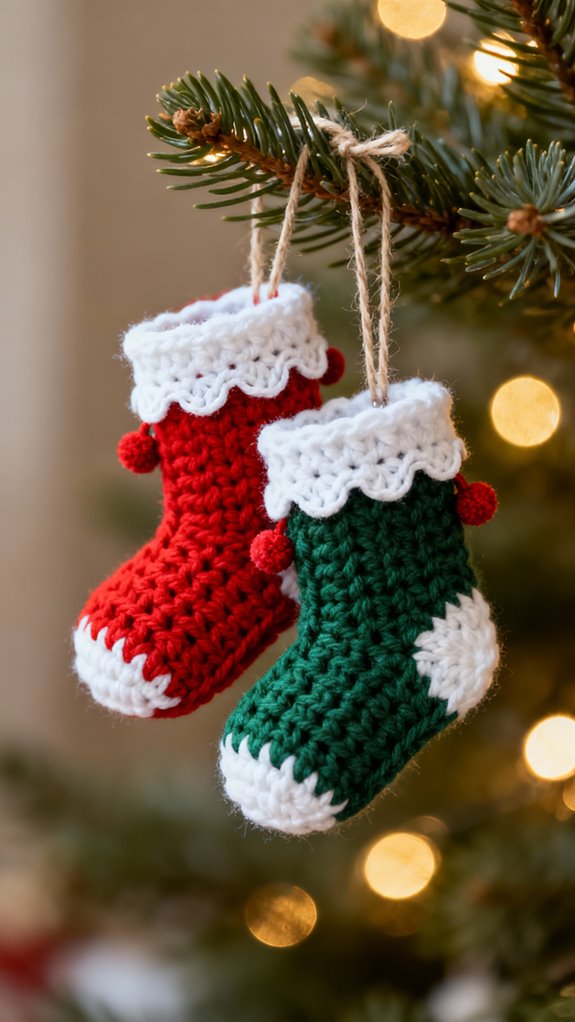 miniature crochet ornament socks