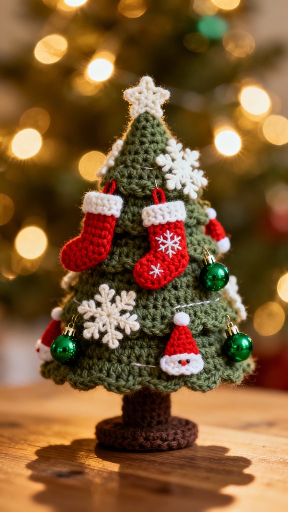 miniature festive crochet trees