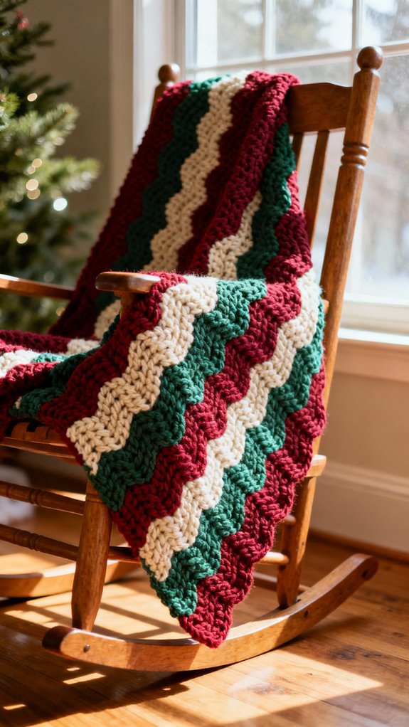 nostalgic red green ripple afghan