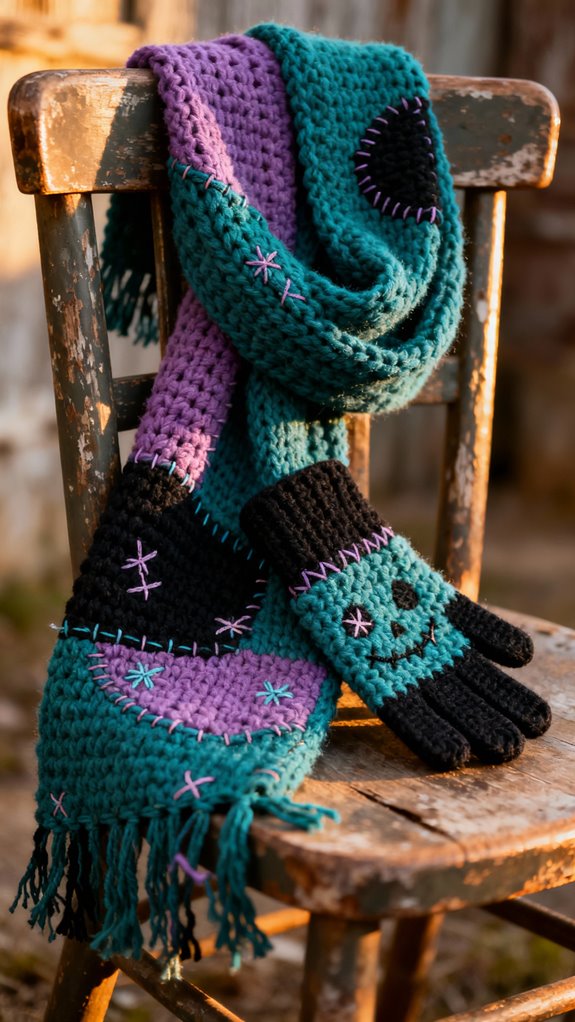 patchwork scarf and gloves