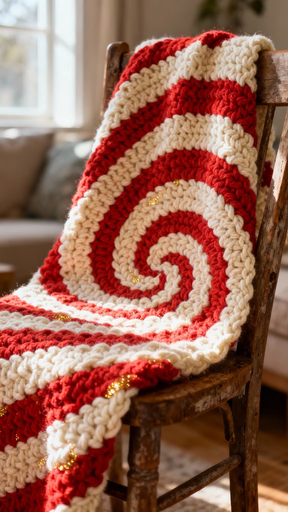 peppermint striped crochet blanket